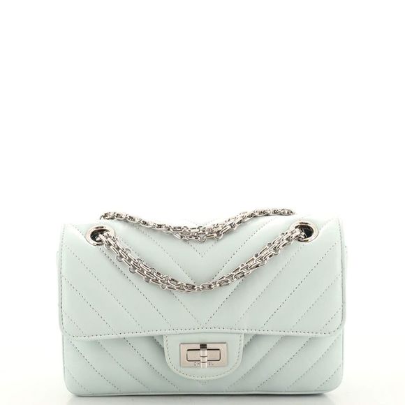 Chanel Reissue 2.55 Flap Bag Chevron Aged Calfskin Mini Blue - Picture 1 of 8